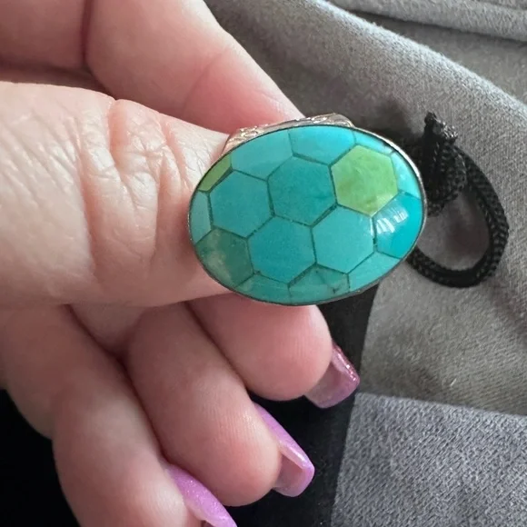 Honeycomb design turquoise ring in sterling silver by Jay King - Picture 6 of 14
